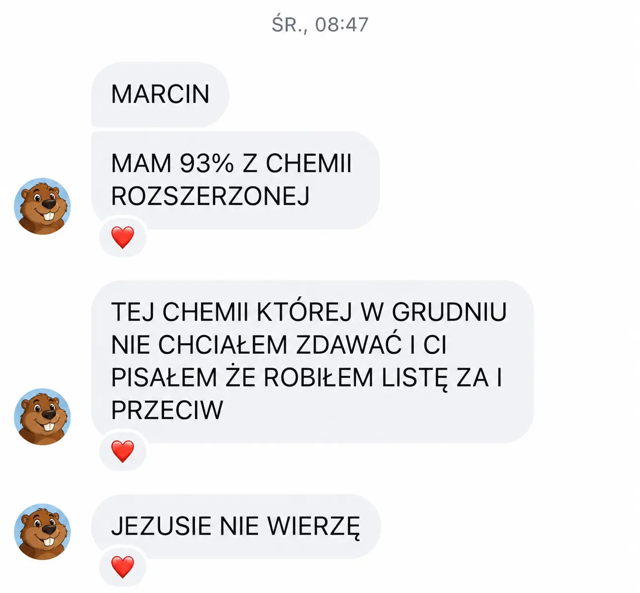 Prawdziwa wiadomość lub potwierdzenie wyniku 93% ucznia Ars Chemica